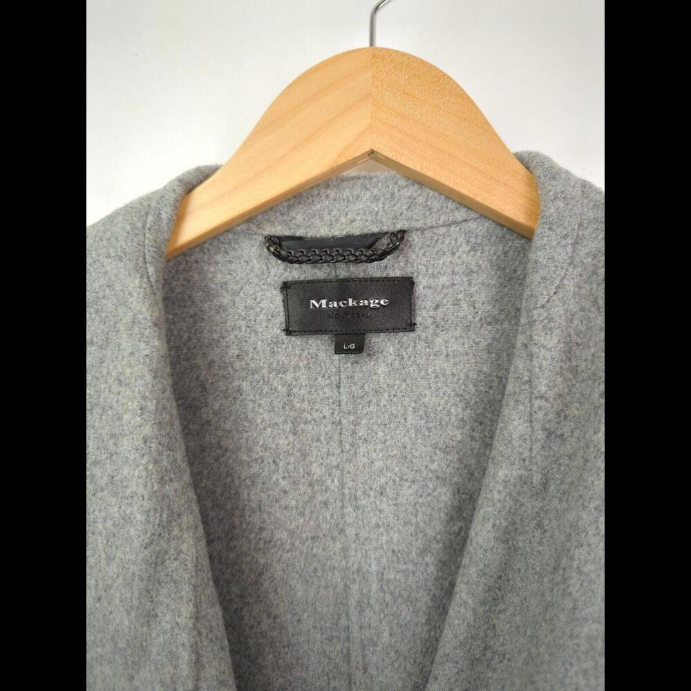 MACKAGE Women's Sz US L Mai Gray Wool Cashmere Melange Belted Wrap Coat - Picture 4 of 11